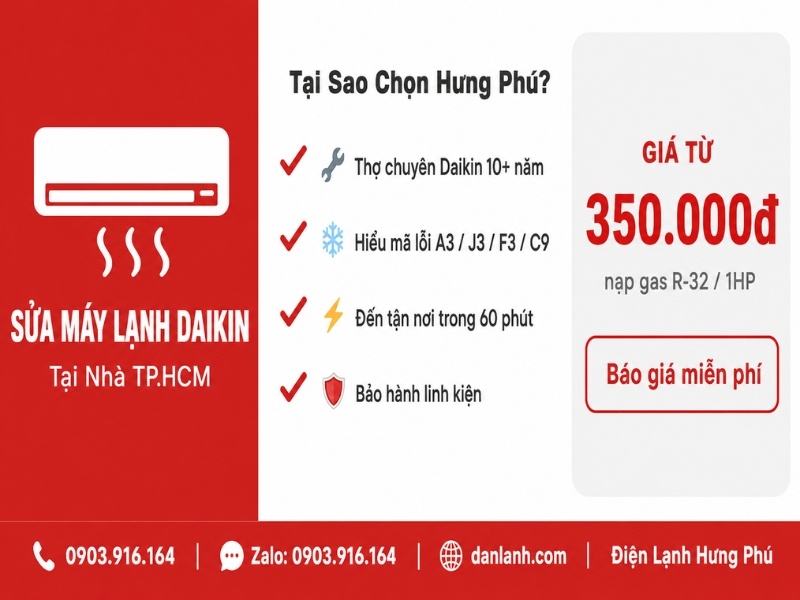 Thợ Điện Lạnh Hưng Phú sửa máy lạnh Daikin tại nhà TPHCM — chuyên nghiệp, bảo hành 6 tháng