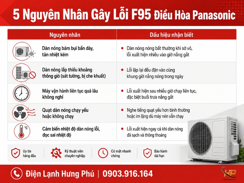 Lỗi F95 điều hòa Panasonic không phải luôn do dàn nóng bẩn - xem 5 nguyên nhân, cách tự kiểm tra