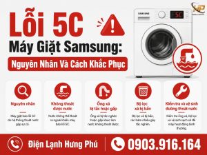 Lỗi 5C máy giặt Samsung nguyên nhân và cách khắc phục - Điện Lạnh Hưng Phú