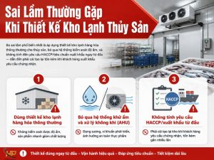 Thiết kế kho lạnh thủy sản cần bảng nhiệt độ theo loại hải sản, kiểm soát độ ẩm và phòng cháy lạnh