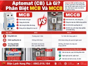 Aptomat CB tủ điện kho lạnh là gì - phân biệt MCB MCCB - Điện Lạnh Hưng Phú