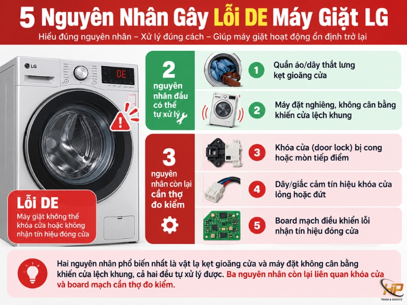Lỗi DE máy giặt LG nguyên nhân và cách khắc phục - Điện Lạnh Hưng Phú