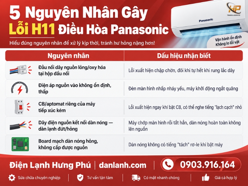 Lỗi H11 điều hòa Panasonic nguyên nhân và cách khắc phục - Điện Lạnh Hưng Phú